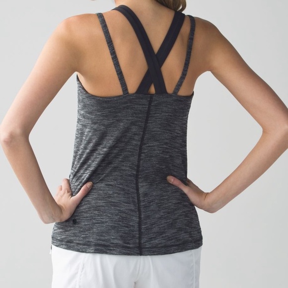 Lululemon Run For Gold Tank Heathered Black Size 6 Built-In Bra Medium Support - Picture 2 of 9